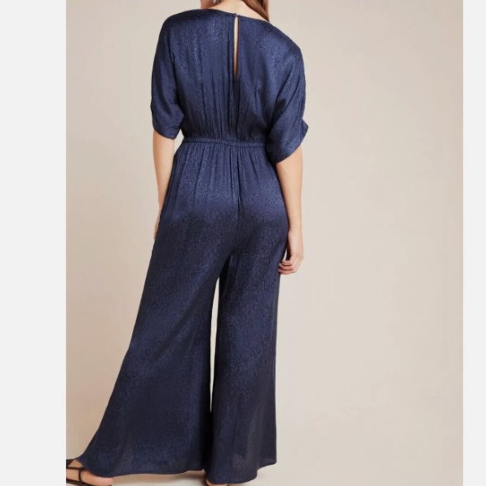 Maeve Anthropologie Jacqueline Jacquard Jumpsuit Blue Animal Print Wide Leg M - Picture 7 of 7